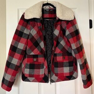 Cruel Denim Plaid Jacket with Sherpa Collar